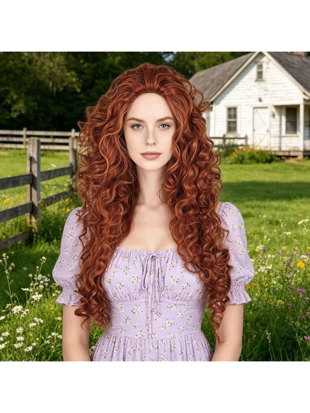Women Orange Long Curly Wig Ginger Princess Cosplay Wig